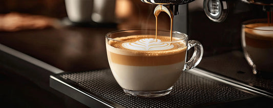 Sterke Italiaanse espresso uit een moka pot geserveerd in een glazen kop