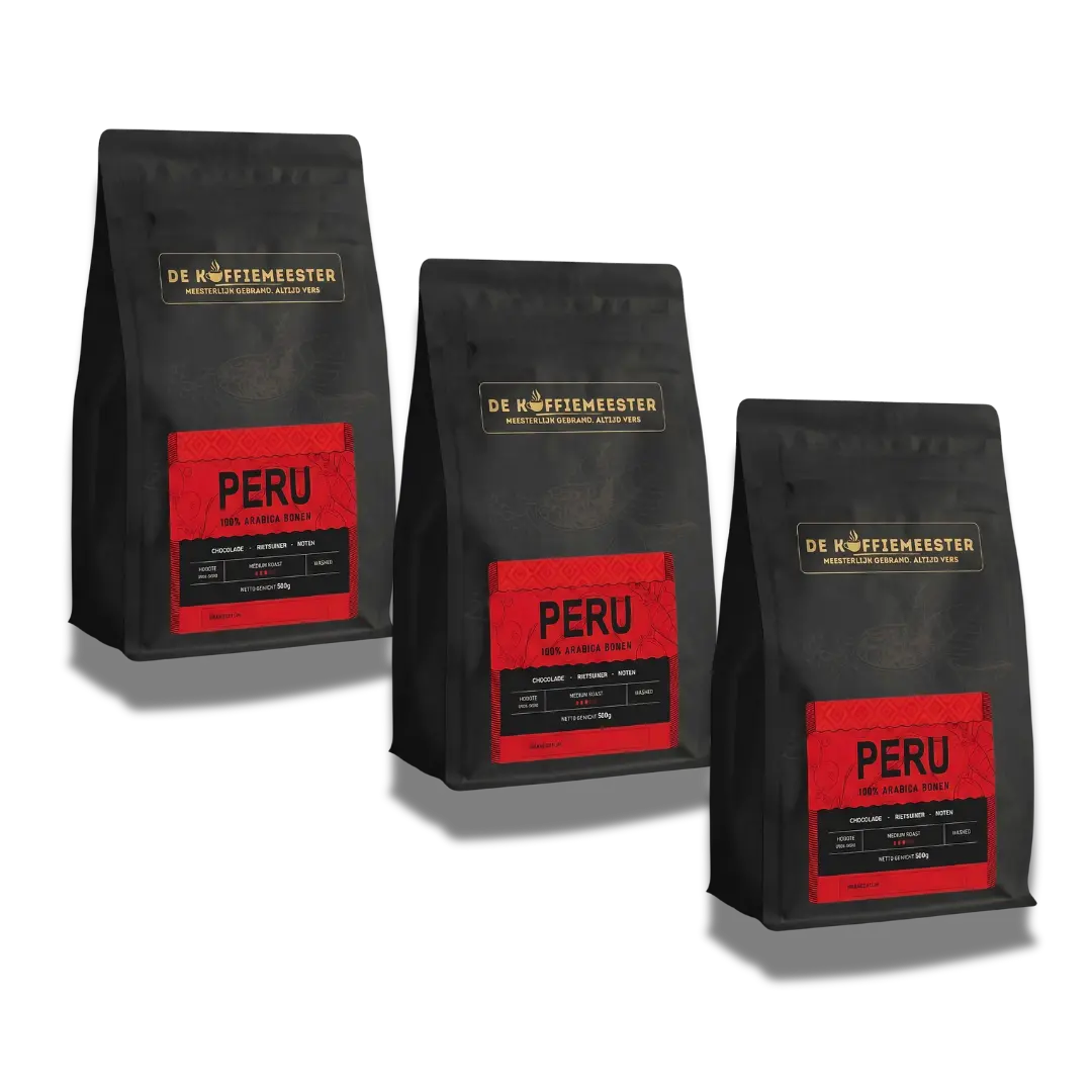 Peru koffiebonen voordeelpakket 3 x 1 kg grootverpakking - 100% Arabica medium roast De Koffiemeester