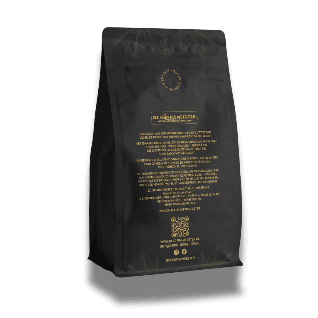 Verse koffiebonen met branddatum op de verpakking - De Koffiemeester