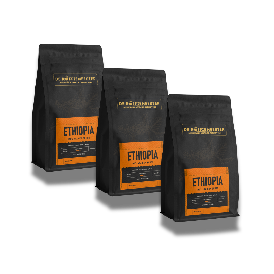 Voordeelpakket Ethiopia Yirgacheffe koffiebonen 3x1kg 100% Arabica - De Koffiemeester