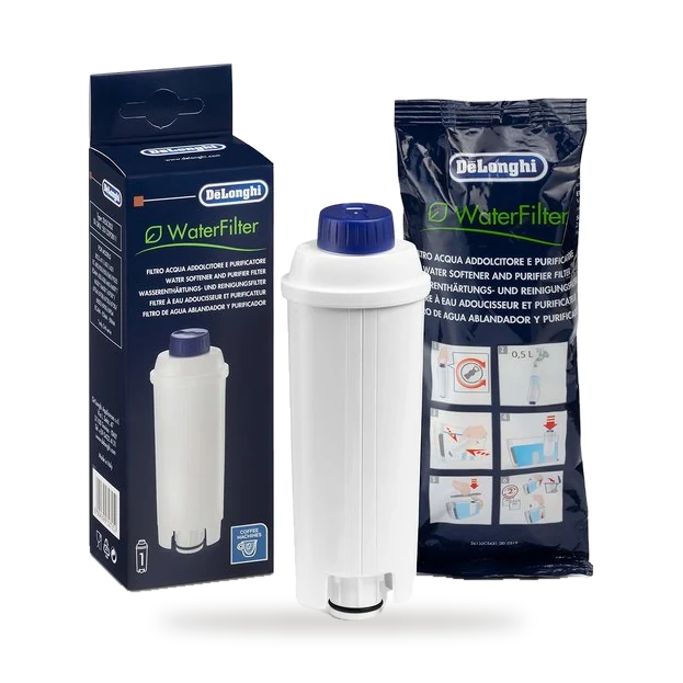 De'Longhi DLSC002 waterfilter naast de verpakking