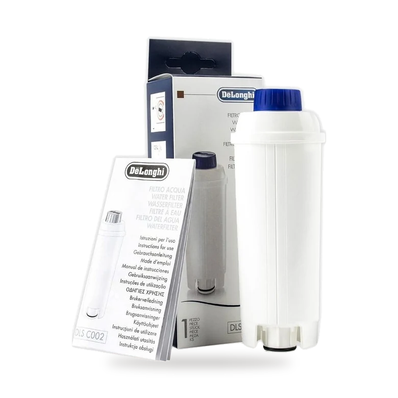 De'Longhi DLSC002 waterfilter met verpakking en instructiekaart