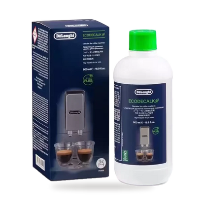 De'Longhi DLSC500 ontkalker, fles naast de verpakking