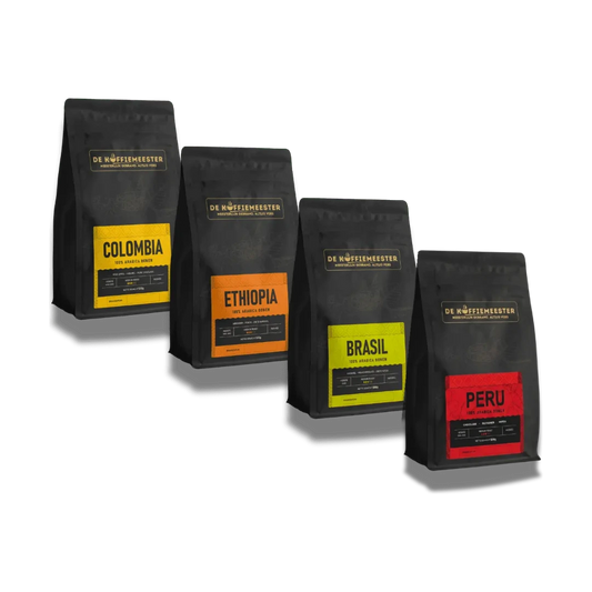 Proefpakket koffiebonen 4 x 1 kg Colombia Ethiopia Brasil Peru - De Koffiemeester