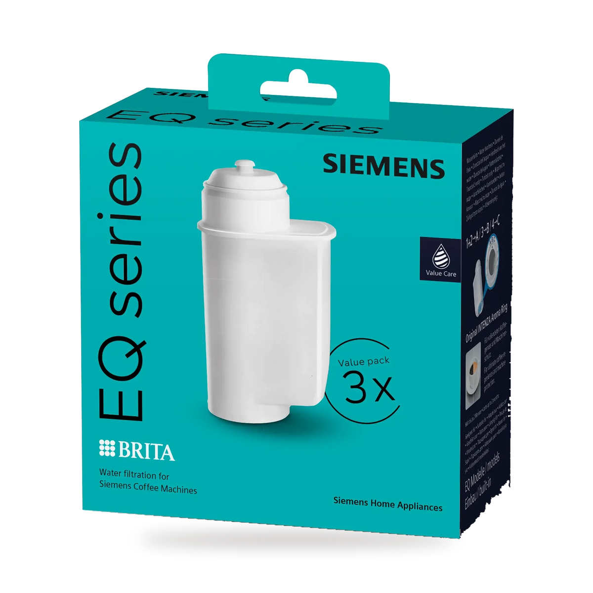 Siemens TZ70033A verpakking met 3 BRITA Intenza waterfilters, vooraanzicht