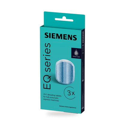 Siemens TZ80002A verpakking met 3 ontkalkingstabletten, vooraanzicht
